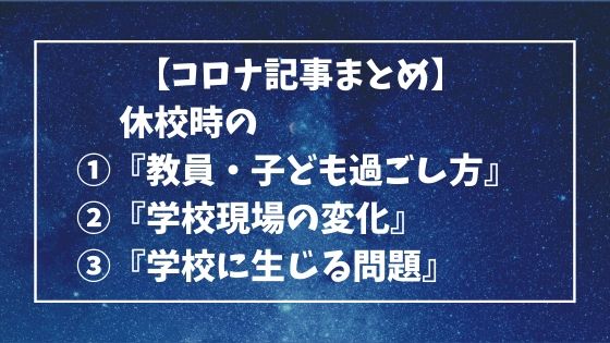 【コロナ記事まとめ】休校時の『教員・子ども過ごし方』『学校現場の変化』『学校に生じる問題』